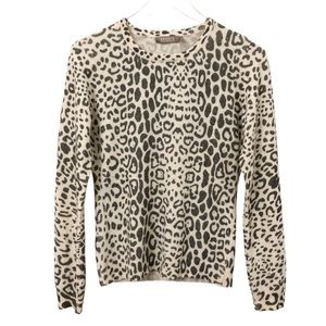 Brodie Cashmere | Leopard Print Cream Gray Pullover Cashmere Sweater Small